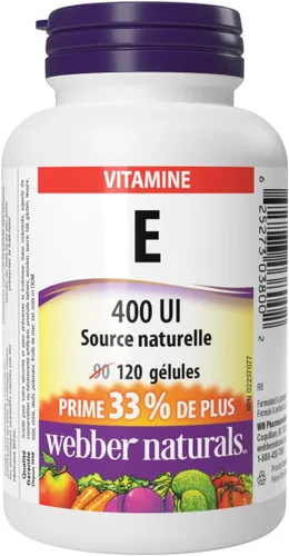 Vista 2 de Webber Naturals Cápsulas blandas de fuente natural de vitamina E, 400 IU-120 cápsulas blandas