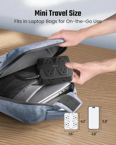 Vista 33 de Cable de extensión de 10 pies con múltiples tomas, tira de alimentación con protector de sobretensiones de enchufe plano, cable de 10 pies de largo