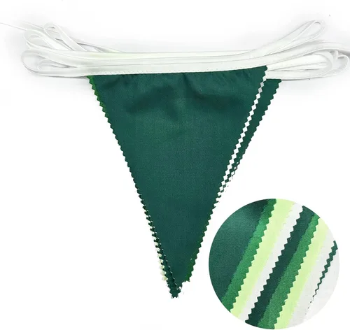 Vista 2 de Pancarta verde degradado de 32 pies para decoración de fiesta, bandera triangular verde, banderines de tela, banderines para dinosaurios