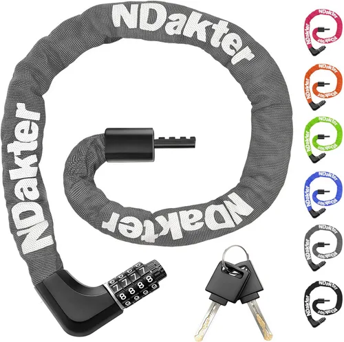 Vista 14 de NDakter Cerradura de cadena para bicicleta mejorada con combinación de 4 dígitos y 2 llaves, 1.64/2.3/3.2/4.28 pies, cerradura antirrobo