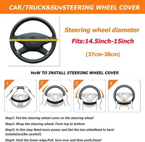 Vista 4 de Zpana Funda elástica para volante de automóvil, 14.5-15 pulgadas, protector de cuero antideslizante para volante de vehículo, sin anillo