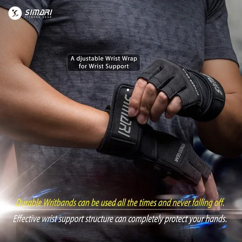 Vista 5 de SIMARI Workout Gloves Men and Women Weight Lifting Gloves with Wrist Wraps Support for Gym Training, Full Palm Protection for Fitness