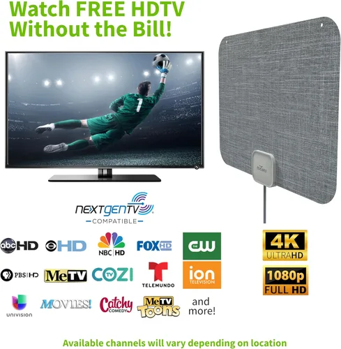 Vista 5 de Mohu Leaf Stitch Amplified - Antena de TV plana para interiores, alcance de 60 millas, amplificador Jolt Switch Amp, UHF VHF, multidireccional, 4K