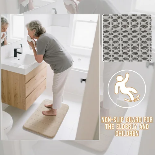 Vista 5 de Yimobra Juego de 3 tapetes de baño de espuma viscoelástica, súper suaves, absorbentes, de secado rápido, lavables a máquina, antideslizantes