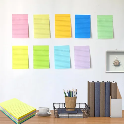 Vista 6 de HQCME Paquete de 9 Notas Adhesivas Rayadas de 4X6 pulgadas Post, 9 Colores Pastel Grandes Notas Post Adhesivas Rayadas Coloridas con Super Poder