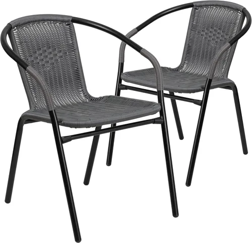 Vista 24 de Flash Furniture Lila Paquete de 2 Sillas Apilables de Ratán Beige para Restaurante Interior-Exterior