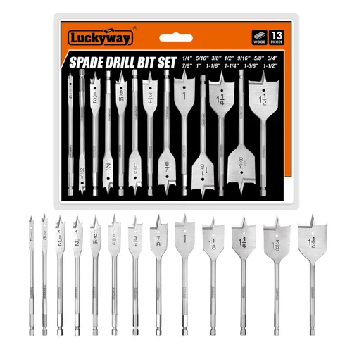 Vista 9 de Juego de brocas de pala Luckyway, brocas planas de paleta de 3/8 pulgada a 1 pulgada para madera, plástico, corte de agujeros de aluminio