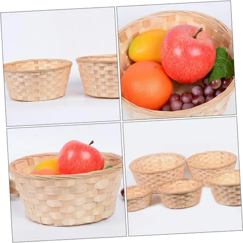 Vista 5 de Zerodeko Cesta de frutas de pícnic, 3 unidades, mini cesta tejida redonda para pan y frutas, cesta de almacenamiento de bambú, organizador