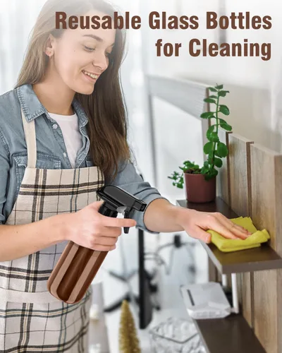 Vista 6 de Bontip Botella de spray de vidrio, juego de botellas de vidrio ámbar y accesorios recargables para plantas, limpiadores de ventanas, aromaterapia