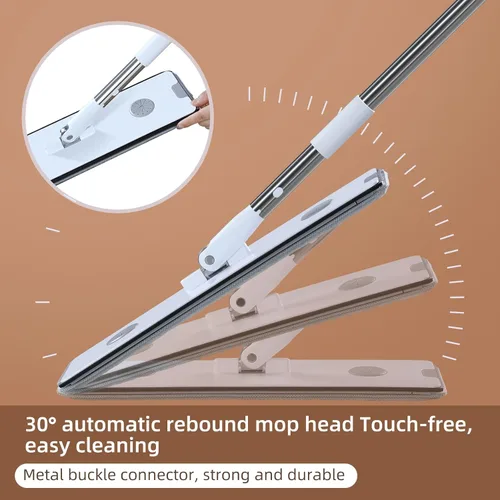 Vista 5 de Trapeador de piso plano y cubo con juego de escurridor, sistema de limpieza de piso manos libres, sistema de limpieza de piso de mopa de microfibra