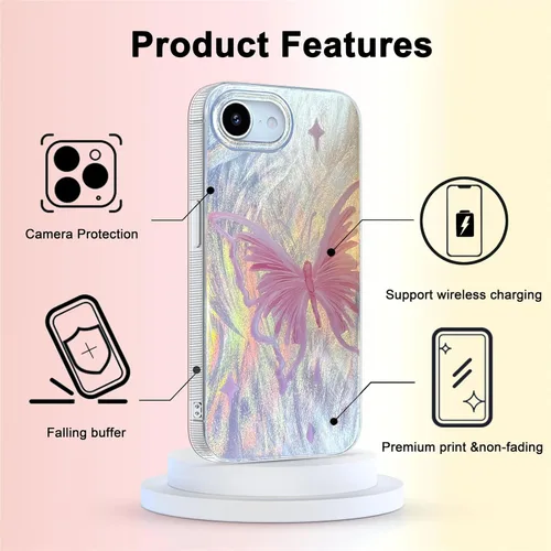 Vista 723 de I-MGAE-IN-AR - Funda diseñada para iPhone 12 y 12 Pro, diseño de mariposa plateada brillante, funda protectora de poliuretano termoplástico, suave