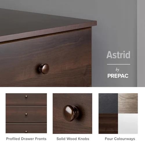 Vista 23 de Prepac Astrid - Cómoda con tiradores acrílicos para cómoda de 4 cajones, color blanco cristal.