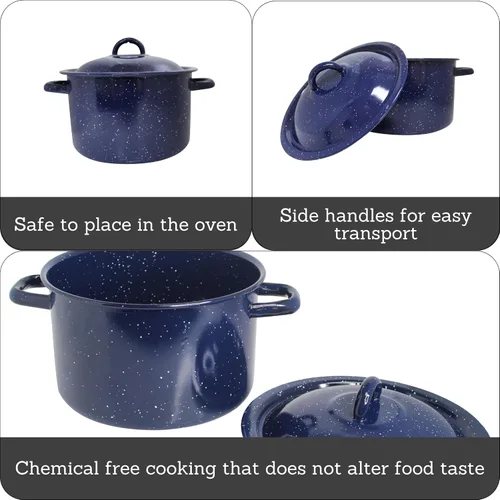 Vista 2 de IMUSA USA C20666-1062810W - Olla de acero esmaltada moteada con tapa, 4 cuartos de galón, azul