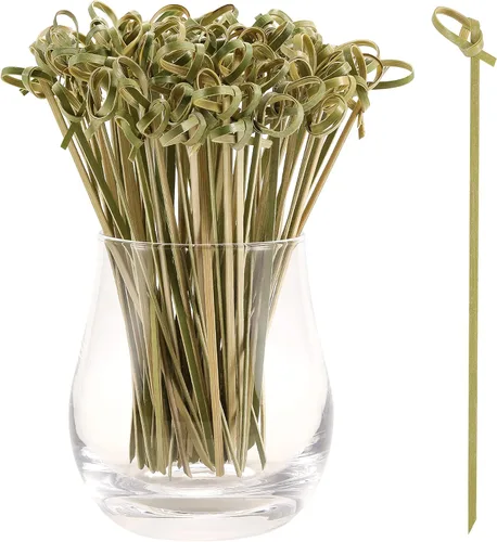 Vista 8 de 100 palillos de cóctel, palillos de dientes de 4.7 pulgadas para aperitivos, brochetas de nudo de bambú natural, mini palitos de comida, selecciones