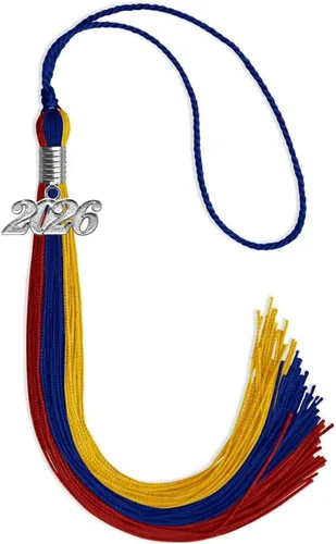 Vista 49 de Endea Graduation Borla de triple color con gota de fecha plateada (negro/dorado/granate, 2020)