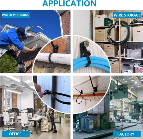 Vista 5 de 200 bridas negras de 8 pulgadas con agujero para tornillo, cabeza montable, correas multiusos de nailon resistente con orificio de montaje