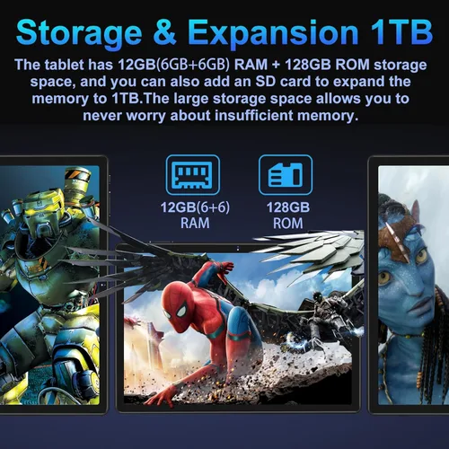 Vista 4 de Oangcc Tablet Android 13 Tabletas de 10 pulgadas con 12 GB de RAM +128 GB ROM +1 TB Octa-Core expandido, tableta 2 en 1 con teclado mouse 5G Wi-Fi