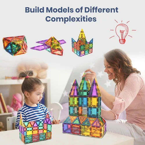Vista 9 de MagVision Juego de azulejos magnéticos de construcción de 60 piezas, bloques de construcción magnéticos de tronco, imanes extra fuertes y seguros