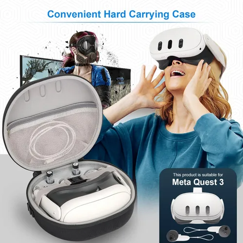 Vista 7 de HUIJUTCHEN Hard Carrying Case for MetaOculus Quest 3 VR Gaming Headset & Touch Controllers, Waterproof Portable Travel Storage Bag with Shoulder
