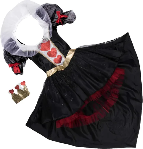 Vista 4 de Queen of Hearts - Disfraz de Halloween para mujer, vestido rojo y corona