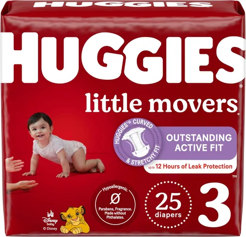 Pañales Huggies tamaño 3, Little Movers para bebés, talla 3 (16-28 libras), 25 unidades, el empaque puede variar
