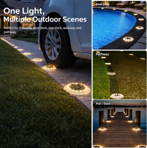 Vista 7 de SHONELIGHTING Luces solares para muelle impermeables para exteriores, disco plano de perfil bajo LED para cubierta, entrada, suelo y camino
