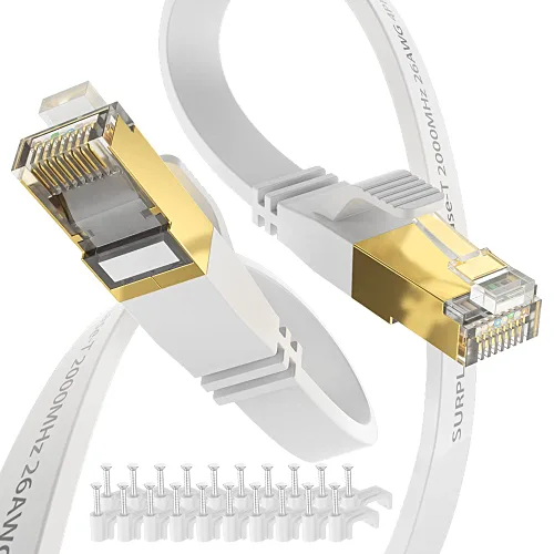 Vista 16 de Cable Ethernet Cat8 de 1.5 pies, 5 unidades, cable de conexión de red de Internet blanco de 40 Gbps, RJ45 chapado en oro de alta velocidad doble