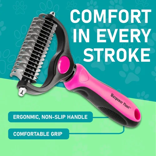 Vista 8 de Maxpower Planet Cepillo para Pelo de Mascotas - Rastrillo de Doble Lado para Mudanza de Pelo y Desenredado de Subcapa para Perros, Gatos - Cepillo