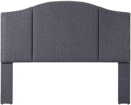 Vista 3 de 24KF Middle Century - Cabecera capitonada tapizada en lino con clavos de latón antiguo, cabecera Queen / Matrimonial, color gris oscuro