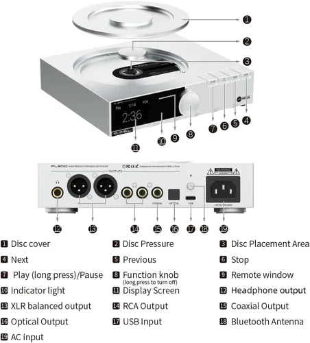Vista 2 de S.M.S.L Reproductor MQA-CD PL200, programa de CD de alta gama chip DAC insignia AK4499EX, chip Bluetooth de alta gama 32bit/768kHz, DSD512