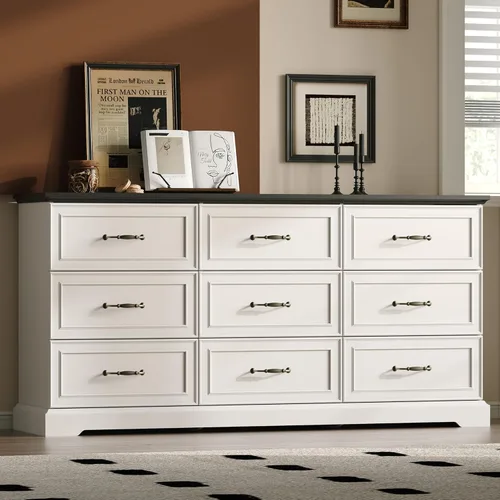 Vista 19 de Cómoda rústica de 3 cajones para dormitorio, cómoda moderna de 24 pulgadas de ancho con cajones profundos y asas de barra, mesita de noche de madera