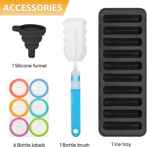 Vista 20 de PROBTTL Botellas de vidrio para jugo de 10.5 onzas con tapas, botellas de agua de vidrio transparente recargables con tapas herméticas de acero