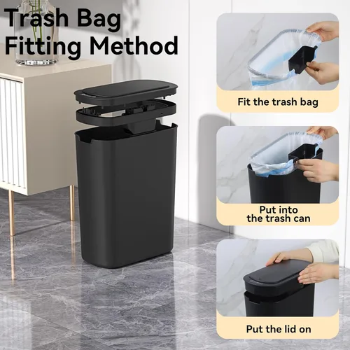 Vista 3 de Botes de Basura de 5 Galones con Sensor de Movimiento para Baño, Botes de Basura Automáticos con Tapa, sin Contacto, Inteligentes, Delgados