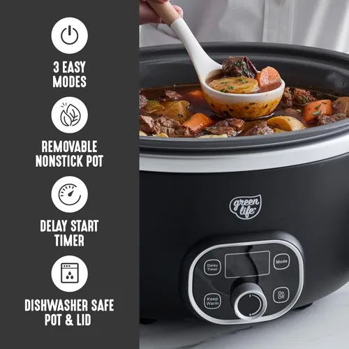 Vista 7 de GreenLife Olla de cocción lenta de 6QT, olla de cerámica antiadherente no tóxica sin PFAS, recipiente interior extraíble, programable, apta