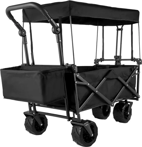 Vista 12 de Happbuy - Carro plegable con toldo extraíble, 220 libras, carrito de playa plegable resistente con ruedas grandes