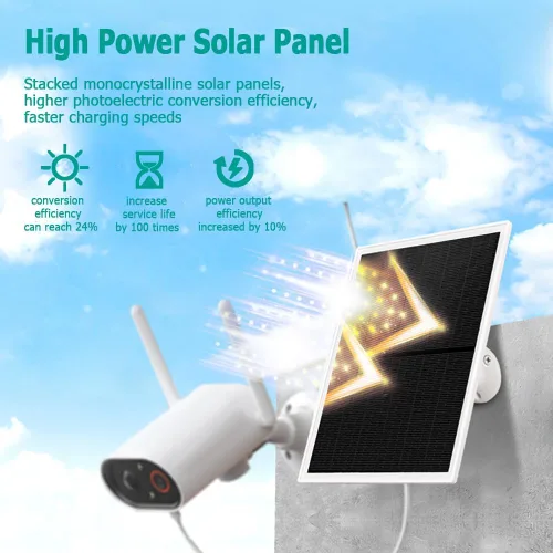 Vista 2 de Cargador de panel solar para cámaras de seguridad al aire libre, 10 W, CC 5 V, compatible con cámaras de batería recargable micro USB y tipo C