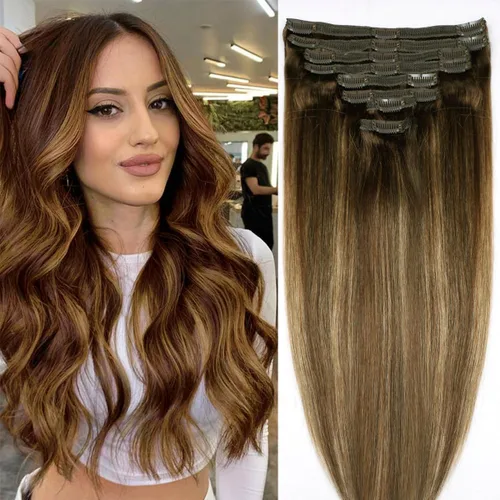 Vista 20 de Extensiones de Cabello con Clip Recto de Cabello Humano Real 8 Piezas Cabello Humano Remy con Clip para Mujeres, Cabello Humano Suave Natural, 120g