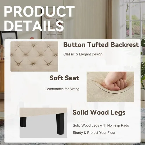 Vista 4 de Yongqiang Banco Settee con Respaldo Mini Sofá para Comedor Sala de Estar Entrada Moderno Banquette Tapizado con Botones Capitoné Loveseat Sofá