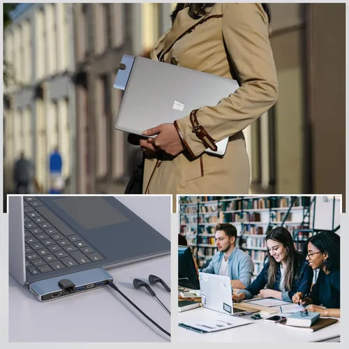 Vista 6 de Surface Laptop 4 estación de acoplamiento Hub, 8 en 3 Surface Laptop 4 adaptadores con 4K HDMI+Ethernet+USB 3.0+USB-C+Audio+SDTF, accesorios