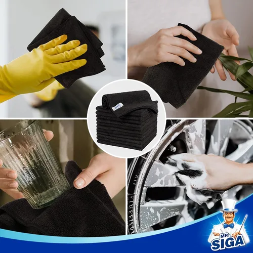 Vista 7 de MR.SIGA Paño de limpieza de microfibra, toallas de microfibra multiusos, trapos de limpieza sin rayas, paquete de 12, negro, tamaño 12.6 x 12.6 in