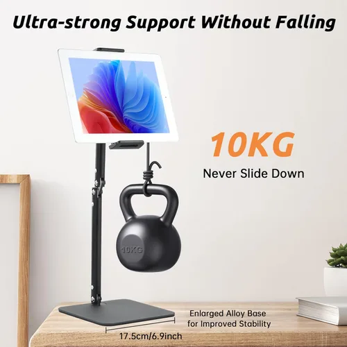 Vista 3 de UTEBIT Soporte para tableta para iPad, soporte de tablet de 9.5 a 16.5 pulgadas de altura ajustable para soporte de escritorio de 22 libras, brazo