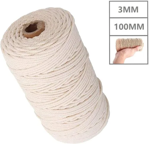 Vista 5 de Cordón de algodón para macramé, hilo torcido de 4 capas, cuerda de algodón natural, suministros perfectos de macramé, para hacer soportes colgantes