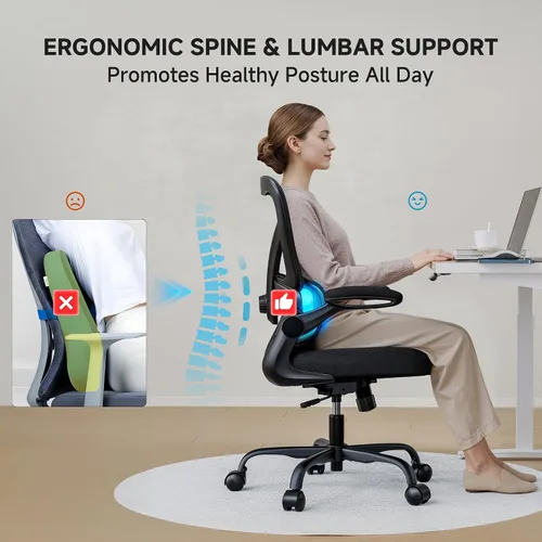 Vista 3 de Silla de oficina de malla, silla de escritorio ergonómica cómoda de 330 libras con soporte lumbar ajustable, sillas ejecutivas para computadora