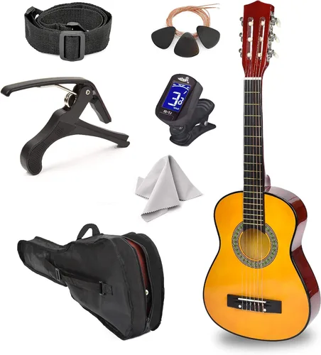 Vista 26 de Guitarra clásica de madera de 30 pulgadas con estuche y accesorios para niños, niñas, principiantes (Rosa)