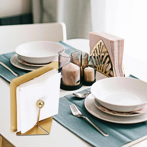 Vista 6 de Stainless Steel Napkin Holder Large Golden Square Paper Towel Rack with Weighted Arm for Restaurant Kitchen Dining Table Use