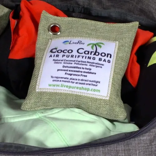 Vista 2 de LivePure CocoCarbon - Bolsa purificadora de aire de coco y carbono, eliminador de olores, paquete de 7, color gris