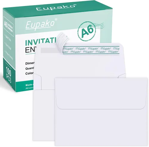 Vista 14 de Eupako Sobres de papel marrón A2, paquete de 100 sobres de invitación de 4.375 x 5.75 pulgadas, autosellados para RSVP, boda, notas