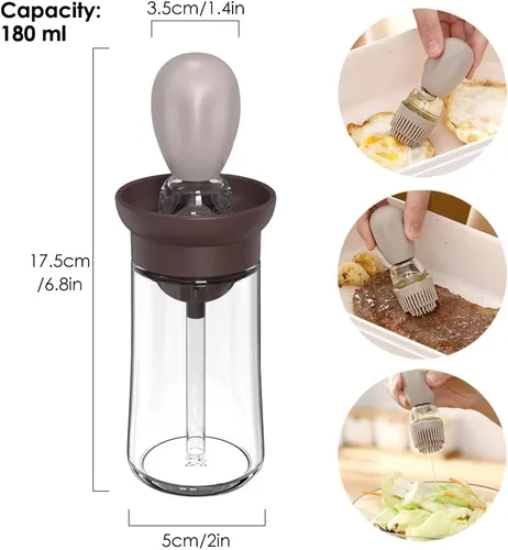 Vista 2 de TINMIX T-OB21 - Dispensador de aceite con cepillo, 2 unidades, 6.1 fl oz, botella dispensadora de aceite de oliva de vidrio con cepillo para untar