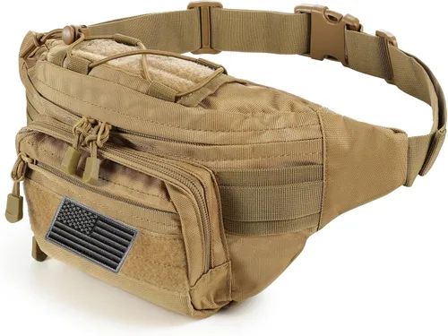 Vista 6 de FRTKK - Riñonera táctica militar con parche de bandera de EE. UU., bolsa de cintura de utilidad con correa ajustable para actividades al aire libre