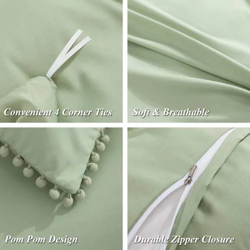 Vista 6 de Juego de funda de edredón de 3 piezas, 100% microfibra lavada, suave y transpirable, con cierre de cremallera y lazos de esquina.